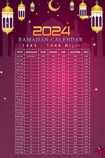 Premium Vector Vector Gradient Ramadan 2024 Calendar Template