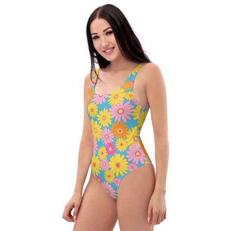 Boho Retro Flower One-piece Swimsuit - Daisy Pattern - Etsy