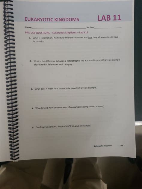 Solved LAB 11 EUKARYOTIC KINGDOMS Name: Section: PRE-LAB | Chegg.com 