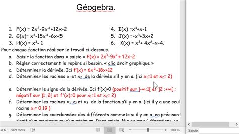 ETUDE D UNE FONCTION DU TROISIEME DEGRE AVEC GEOGEBRA YouTube