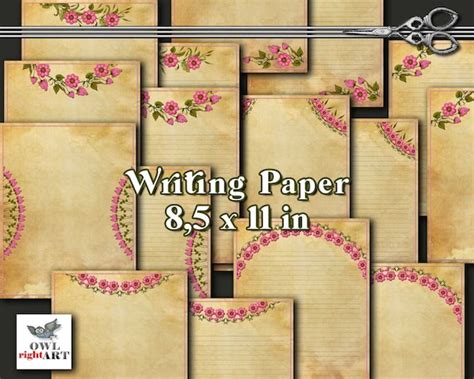 Pink Flowers Printable Stationery Set 85x11 In Digital Etsy