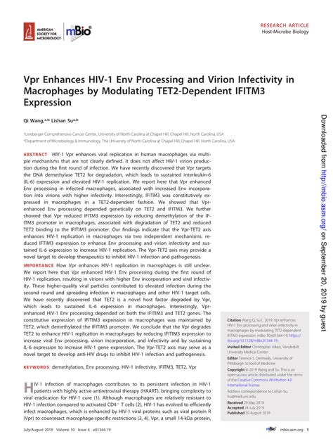 PDF Vpr Enhances HIV 1 Env Processing And Virion Infectivity In