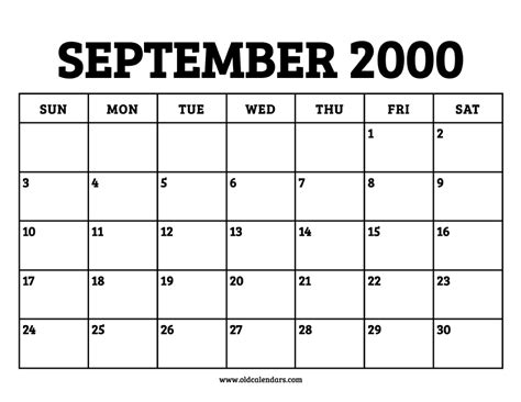 Calendar September 2000 – Printable Old Calendars