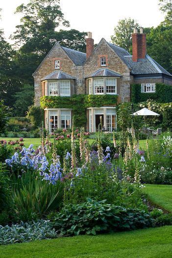 Stone House Ivy On Brick Purple Iris Old English Home With Flower