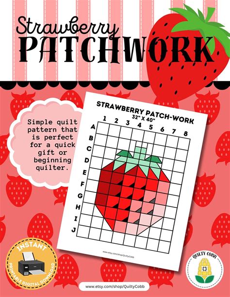 QUILT PATTERN, Strawberry Patch Work, Throw Quilt Pattern, Digital ...