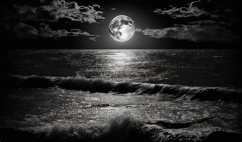 Premium AI Image Full Moon Reflecting Water Over Dark Black Sky At Night