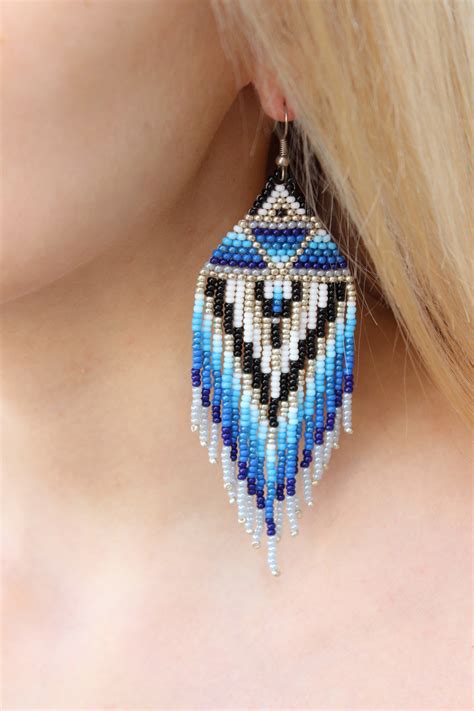 Native American Beaded Earrings Blue Earrings Indian Summer Earrings