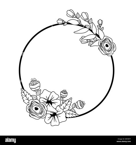 Flowers and leaves circle design, floral nature plant ornament garden ...