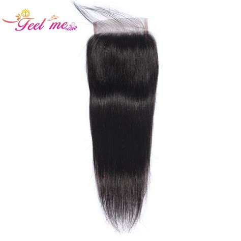 Feel Me Brazilian Human Hair Straight Lace Closure Free Middle Three