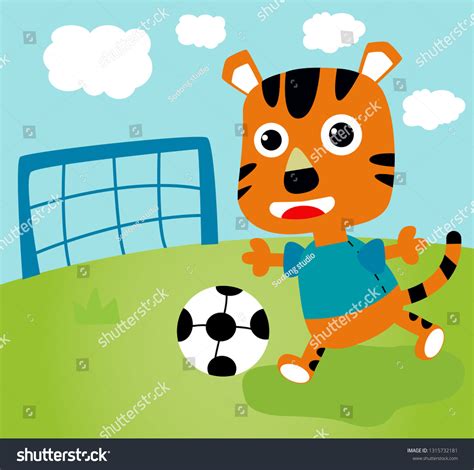 Vector Cartoon Tiger Playing Soccer Illustration Stock Vector Royalty