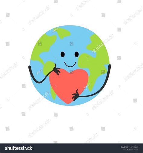 Cute Smiling Earth Planet Heart Isolated Stock Vector Royalty Free