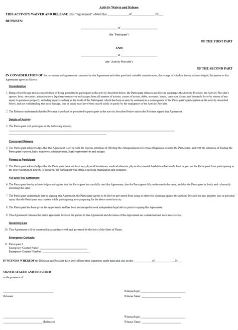 Free Maine Release Waiver Form Template Formslegal