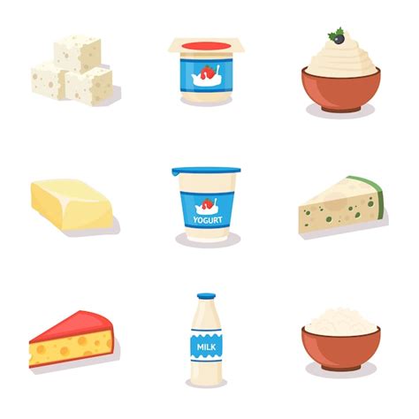 Premium Vector Dairy Products Cartoon Illustrations Set