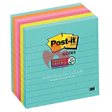 Post It Lined Super Sticky Notes Miami 101 X 101mm 6 Pack