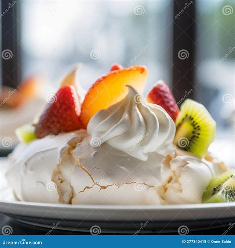 Nueva Zealands Pavlova Postre Merengue Dulce Y Delicado Con Crema