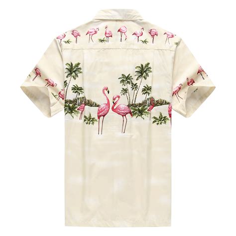 Made In Hawaii Mens Aloha Shirt Pink Flamingos Cream Shirt Detail