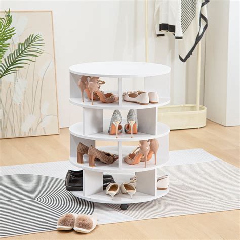 Round Shoe Storage Cabinet Entryway Organizer Degree Rotating Shoe