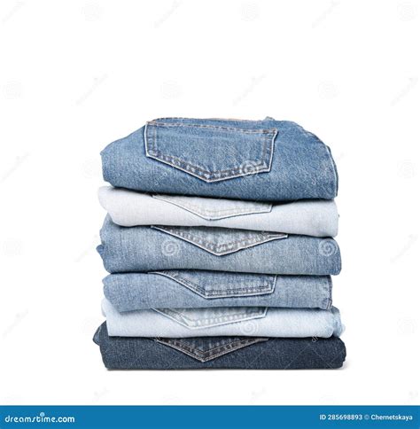 stack   folded jeans isolated  white stock image image