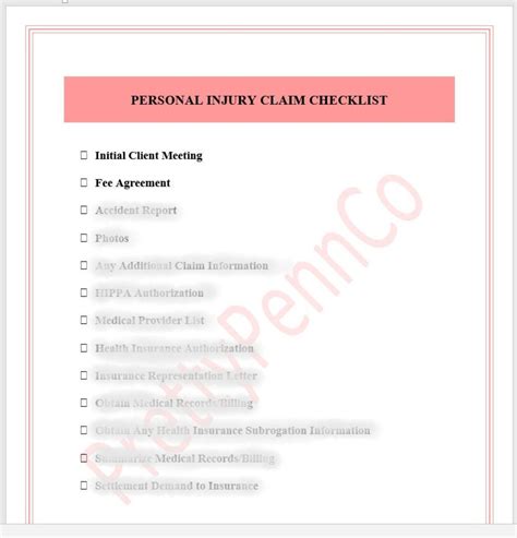 Personal Injury Claim Checklist Etsy