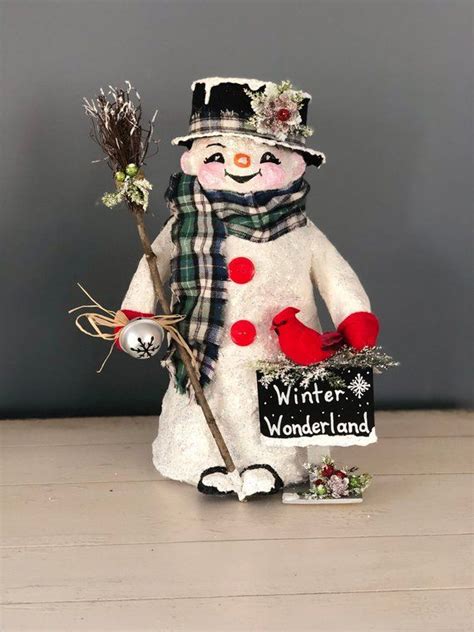 Large Handmade Snowman Paper Mache Snowmen Winter Decor Etsy