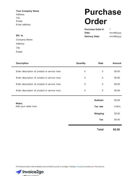 Downloadable Purchase Order Templates Invoice2go