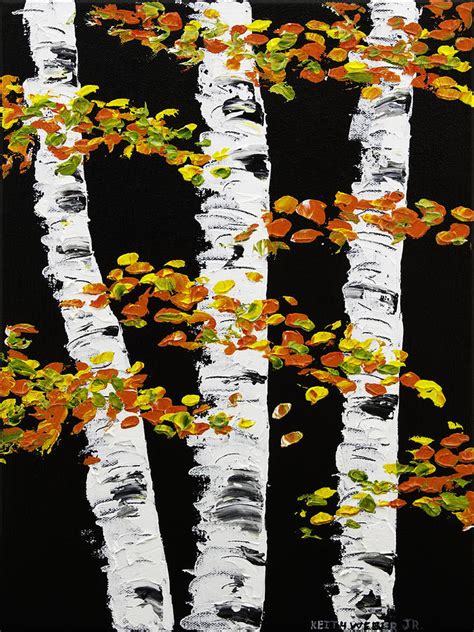 White Birch Trees In Fall On Black Background Painting Painting by Keith Webber Jr