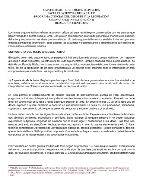 Estructura Del Texto Argumentativo Universidad TecnolÓgica De Pereira Facultad Ciencias De La