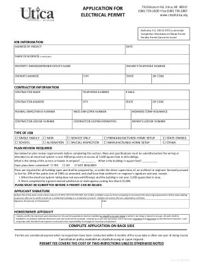 Fillable Online Electrical Permit Application And Fees Utica Pdf Fax