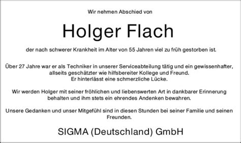 Traueranzeigen Von Holger Flach Vrm Trauer De