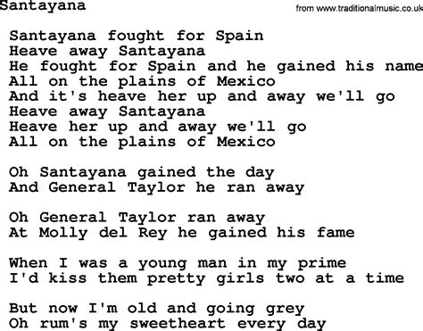 Santayana - Sea Song or Shantie lyrics