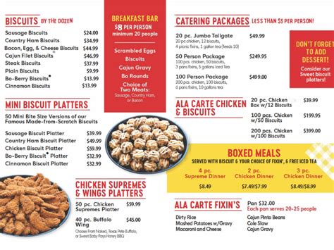 Bojangles Catering Menu with Prices 2024