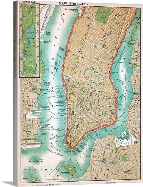 Map Of Lower Manhattan And Central Park Wall Art, Canvas Prints, Framed ...