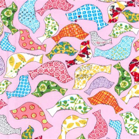 Patchwork Bird Cotton Fabric Pink Birds Baby Pink Craft Etsy