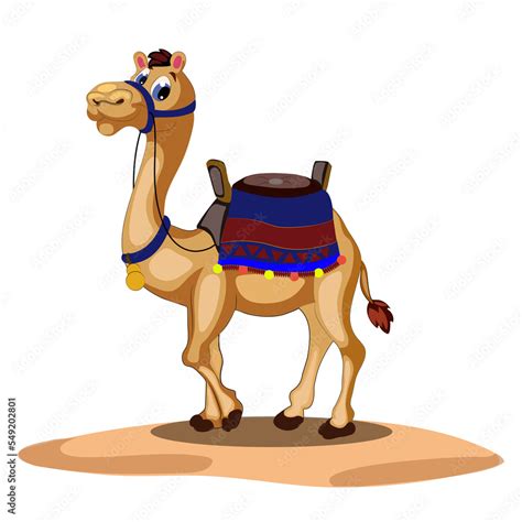 Cartoon Funny Camel With Saddlery Vector Illustration Stock Illustration Adobe Stock