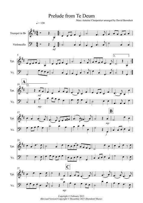 Prelude From Te Deum For Trumpet And Cello Duet Arr David Burndrett