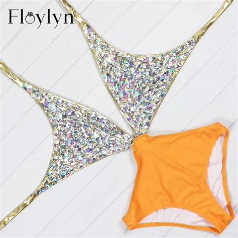 Floylyn 2017 Rhinestone One Piece Women Swimsuit Sexy Cut Out Luxury