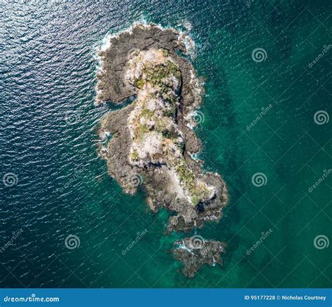 Aerial Drone Photo Deserted Island In The Pacific Ocean Off The Coast