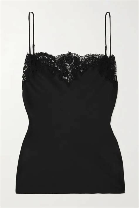 Stella Mccartney Net Sustain Lace Trimmed Satin Camisole Black