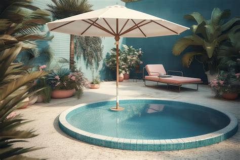 Premium AI Image | A pool with a white umbrella and a pool in the ...