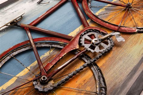 3d Metal Wall Art Red Bicycle C0122 Hand Crafted And Hand Painted