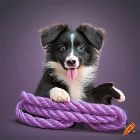 Cute Border Collie Puppy Playing With A Rope On Craiyon