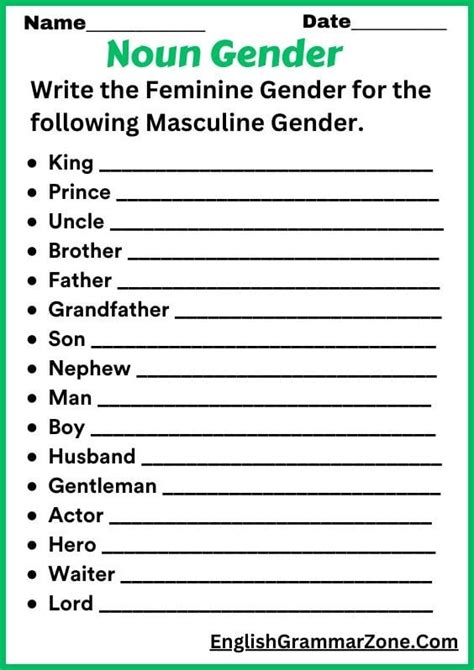 Noun Gender Worksheet With Answer