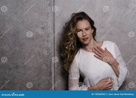 Stunning Blonde In White Dress Stock Photo Image Of Hairstyle Lifestyle
