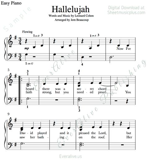 Printable Full Hallelujah Piano Sheet Music Printable Word Searches