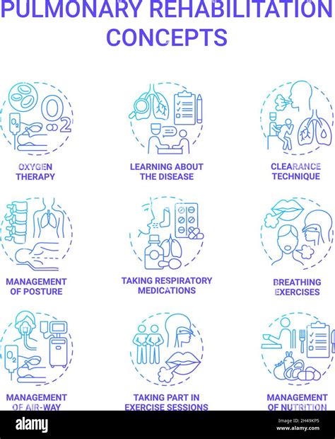 Pulmonary Rehabilitation Blue Gradient Concept Icons Set Stock Vector