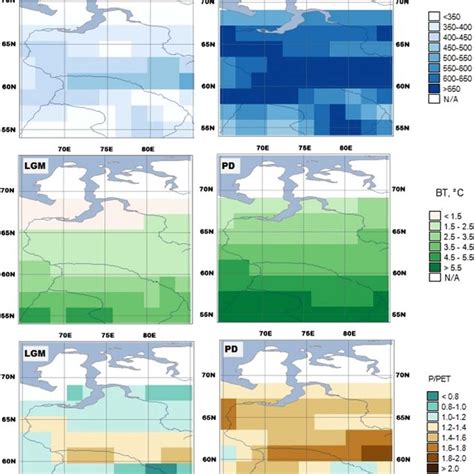 Western Siberia climate during LGM (left) and at present (right ...