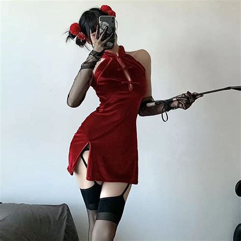 Black Red Wine Cheongsam Uniform Sp Fashion Outfits Cosplay Outfits Hot Halloween Outfits