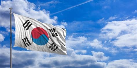 Coreia Do Sul Acenando A Bandeira Na Ilustra O D Do C U Azul Foto