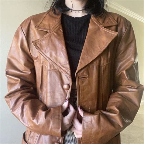 Incredible Vintage Mens Leather Trench Coat Depop