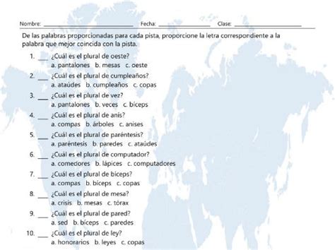 Singular Versus Plural Nouns Multiple Choice Spanish Worksheet